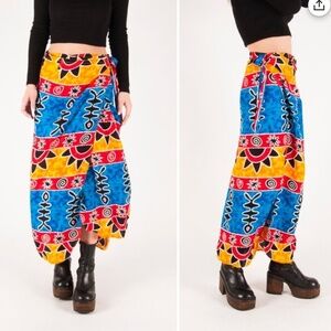 Vintage 90s Wrap Skirt Colorful Beachy Pool Rayon Beach Sunflower print OS